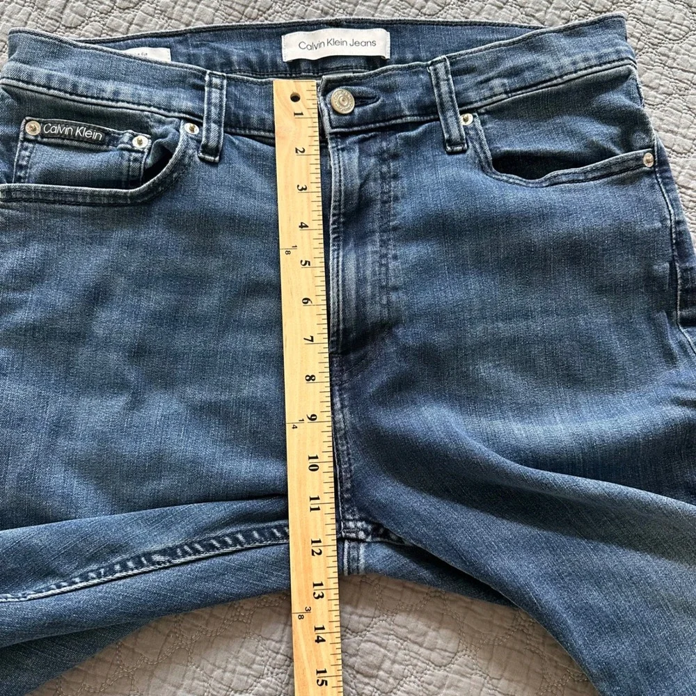 Calvin Klein Jeans Mens 34x29 Slim Straight Fit Dark Wash Stretch Denim Blue